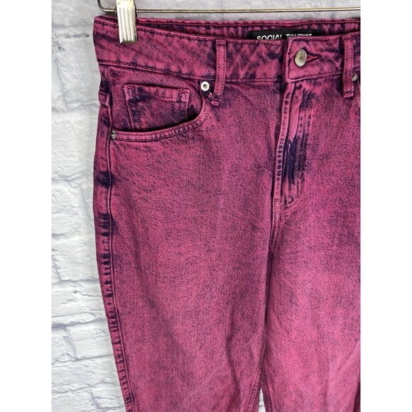 SOCIAL TOURIST Women's Dark Pink Acid Wash Ultra High Rise Baggy Jeans 5R/27 - Picture 2 of 7